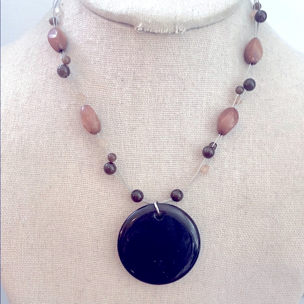 🇺🇸 3/$10 SALE - GLASS vintage Black and Brown Beaded Necklace